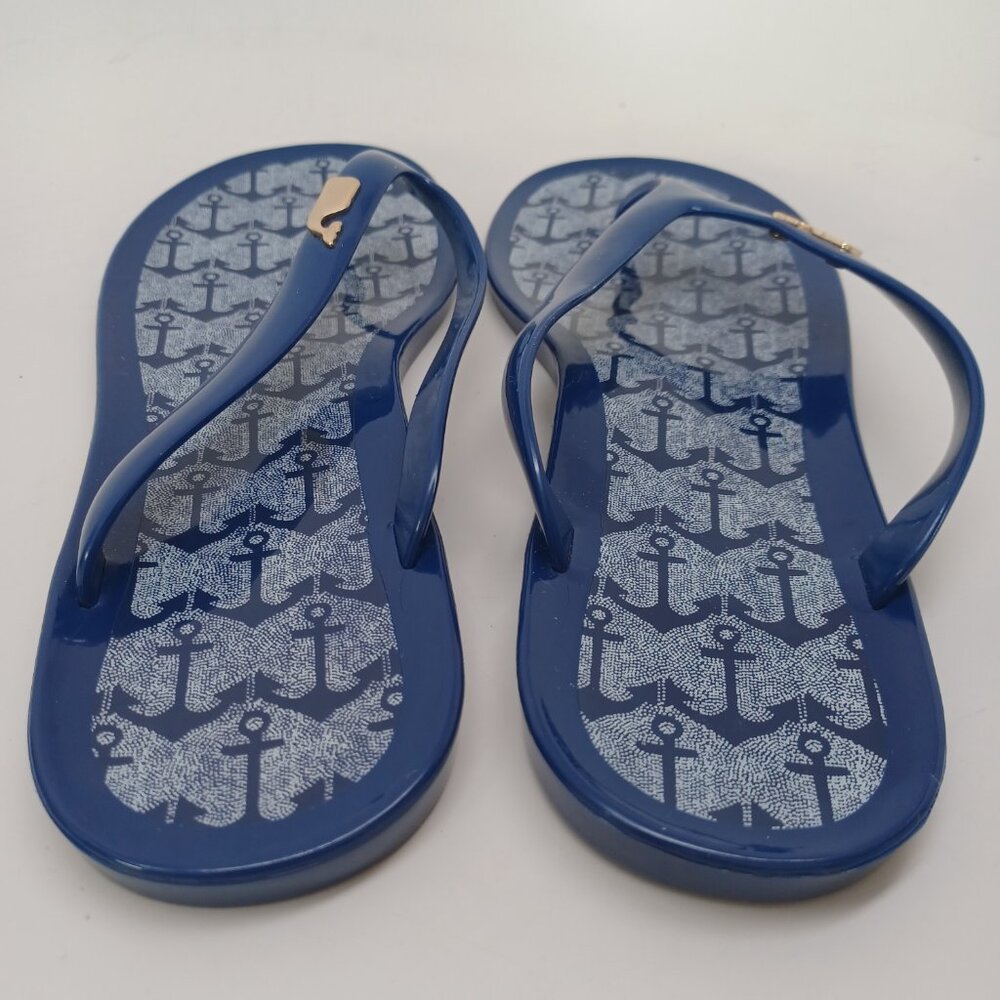 Vineyard Vines Sandals Womens 9 Blue Rubber Flip Flop Thongs‎ Anchor Print Jelly - Picture 7 of 10